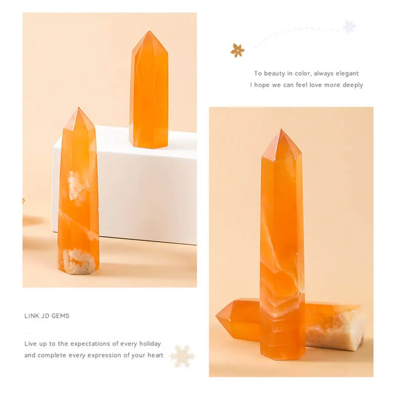 Yellow Honey Calcite 4" Hexagonal Pointed Tower - Imagen 2