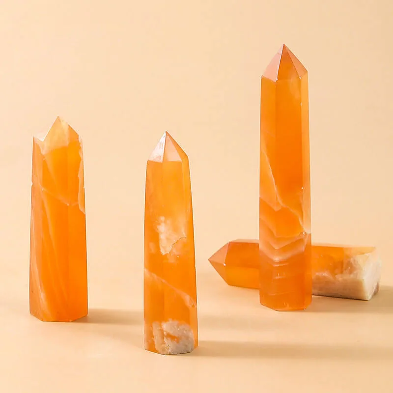 Yellow Honey Calcite 4" Hexagonal Pointed Tower