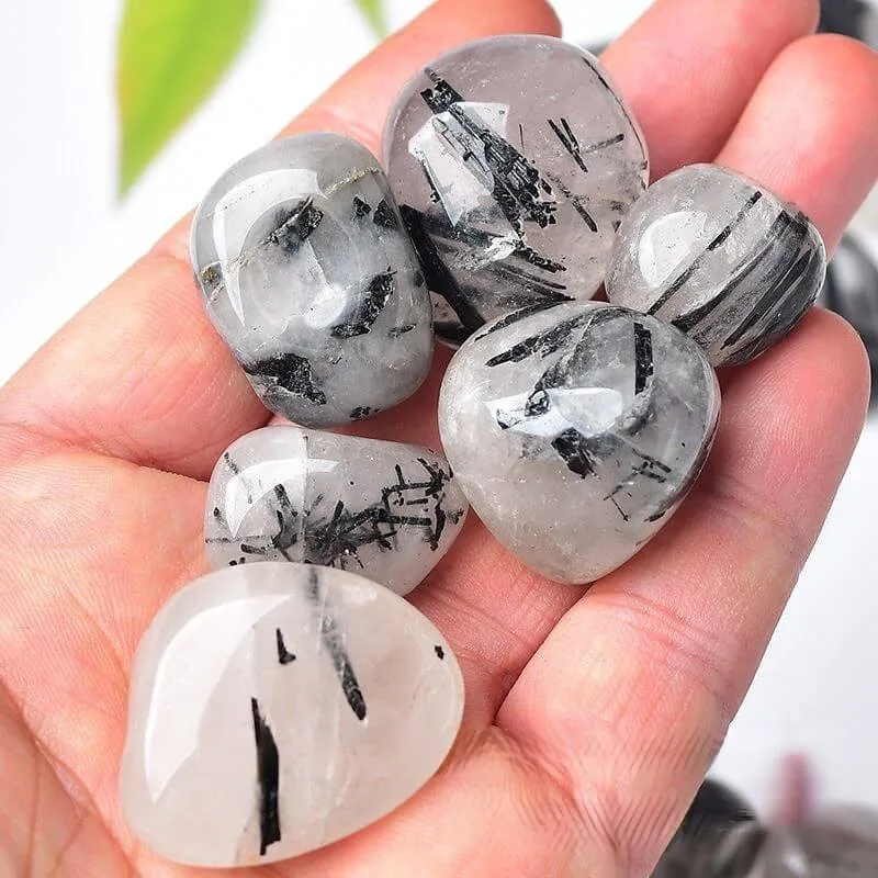 black tourmaline mixed quartz stone