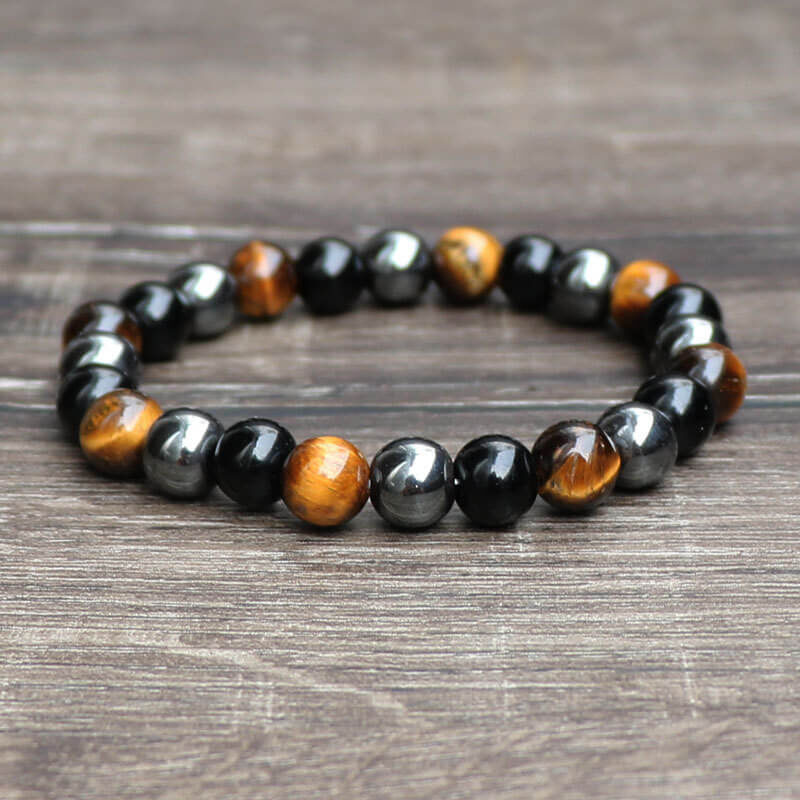 black obsidian tiger eye stone bracelet