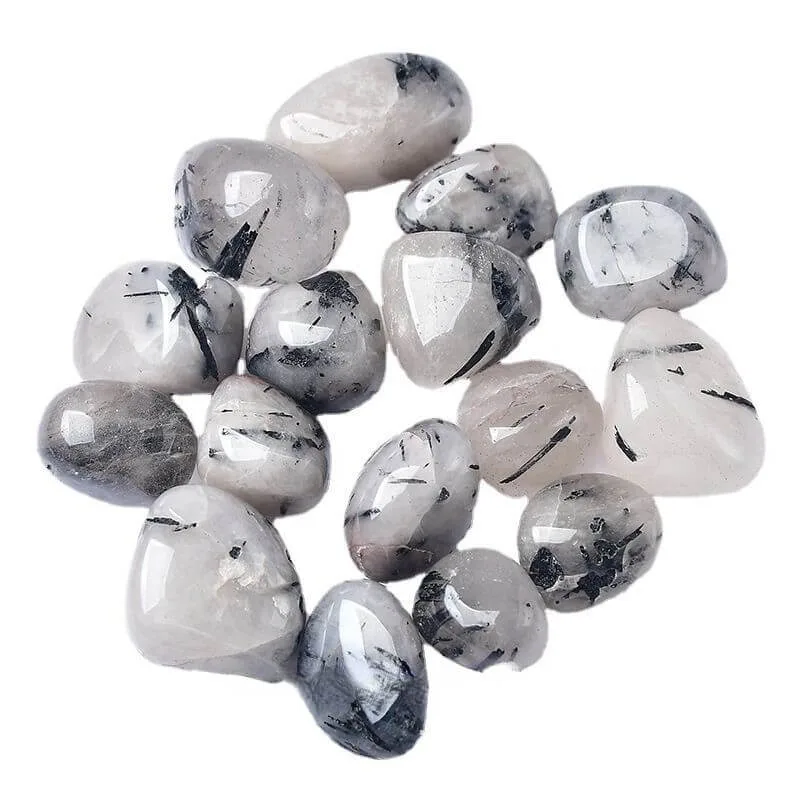 black tourmaline mixed quartz stone