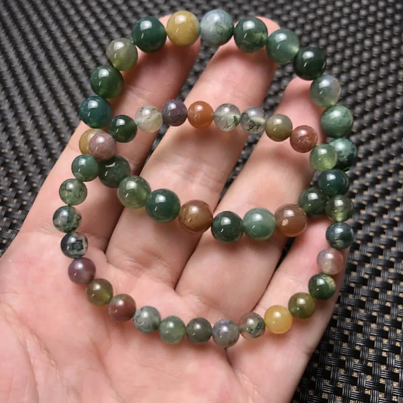 Moss Agate Bracelet Natural Stone Beads - immagine 4