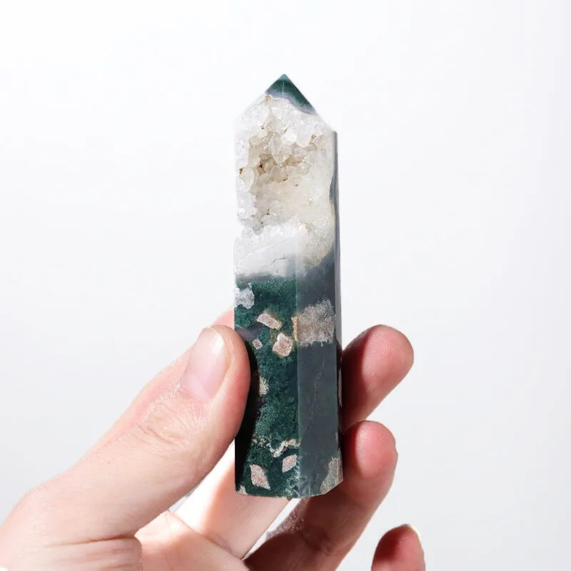 Moss Agate Tower Point Crystal Bulk – Bild 5