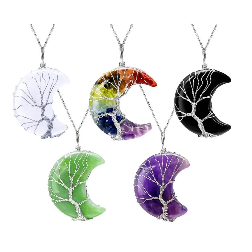 Healing Crystal Moon Necklace Pendant