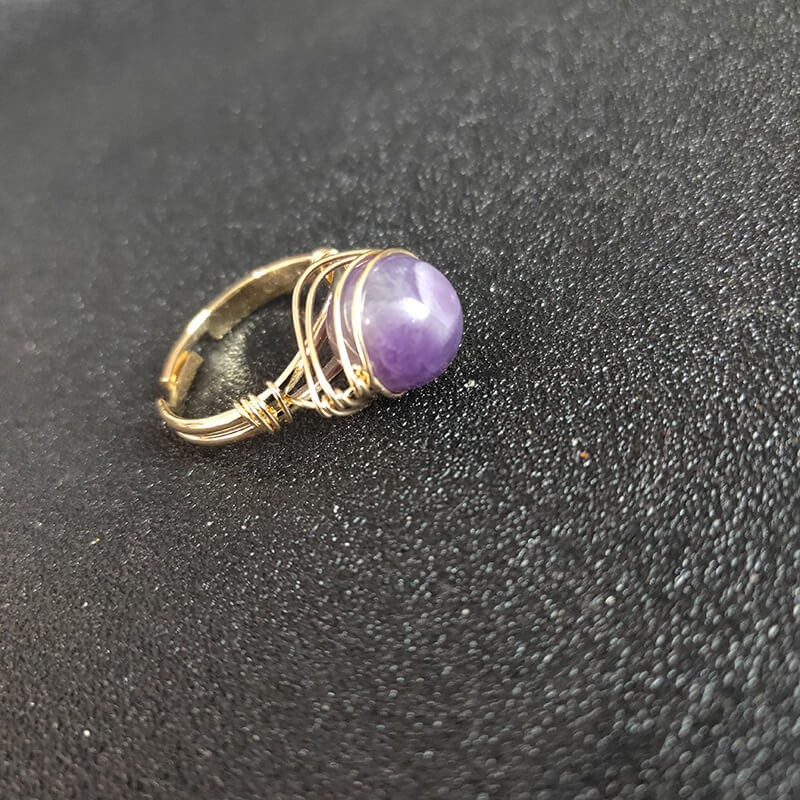 Crystal Ring Healing Bead Adjustable Ring amethyst