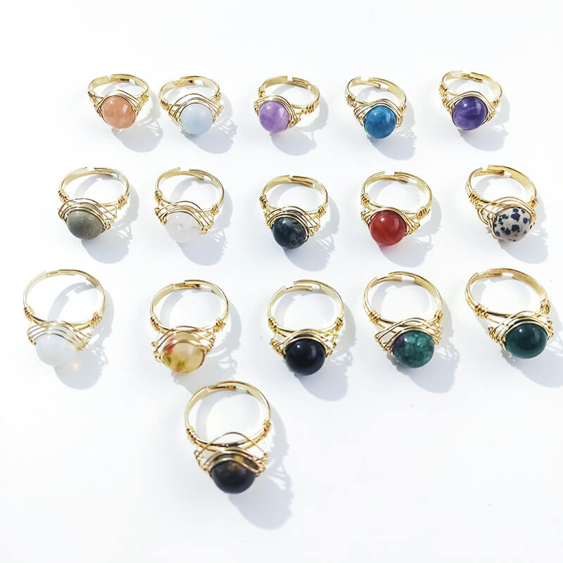 Crystal Ring Healing Bead Adjustable Ring show