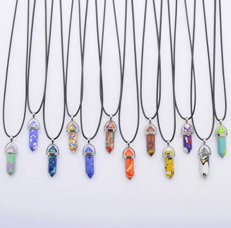 12PCS Colored Hexagonal Crystal Necklaces Pendant Wholesale - Imagen 4
