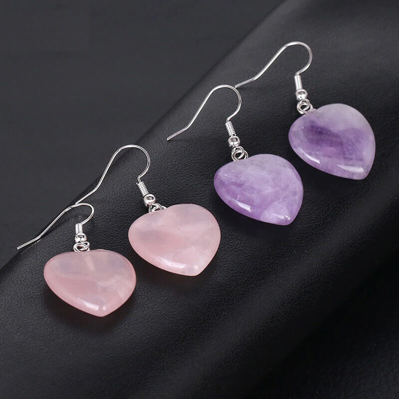 Crystal Drop Earrings Heart Quartz