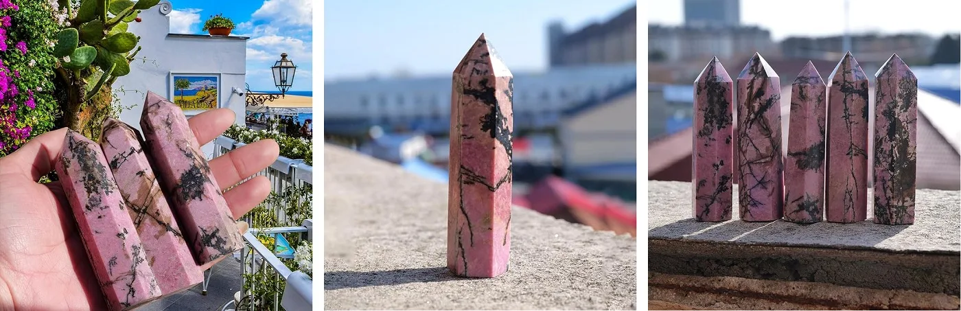Natural Rhodonite Point Tower Healing Stone