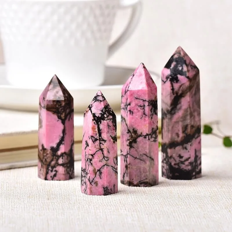 Natural Rhodonite Point Tower Healing Stone