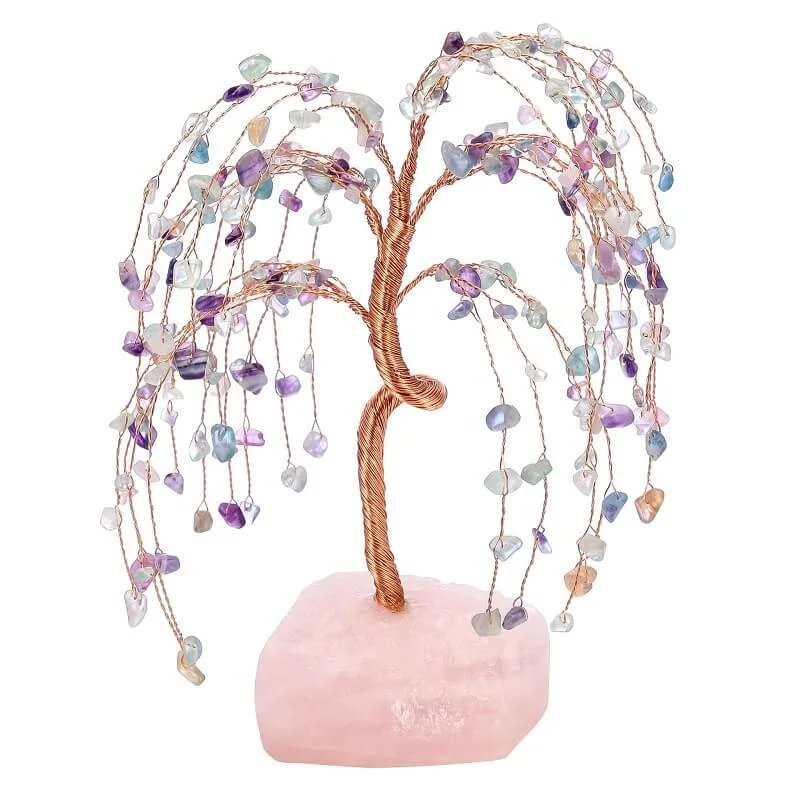 ⁦Natural Rose Quartz Gemstone Bonsai Tree for Good Luck⁩ - الصورة ⁦4⁩