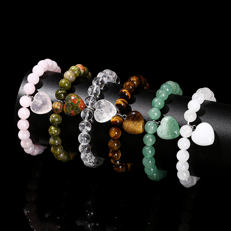 Rose Quartz Heart Bracelet Healing Crystal Jewelry