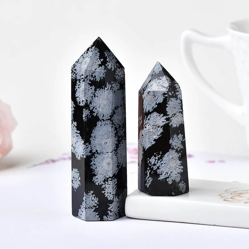 Snowflake Obsidian Quartz Crystal Point Tower 3