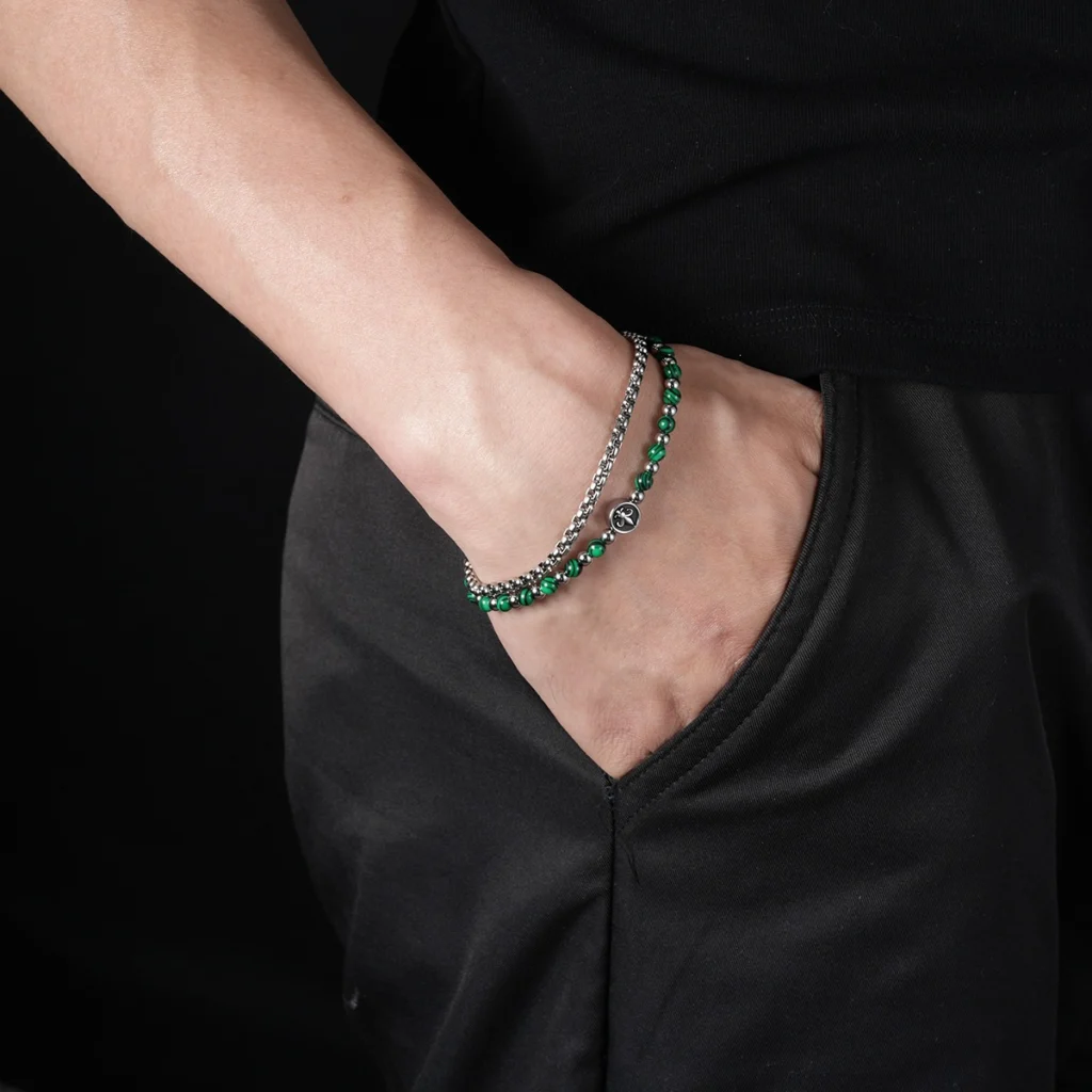 Vista alternativa de Stainless Steel Bracelet Beads Double Chains