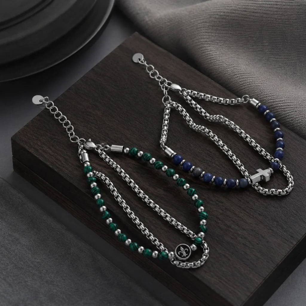 Stainless Steel Bracelet Beads Double Chains