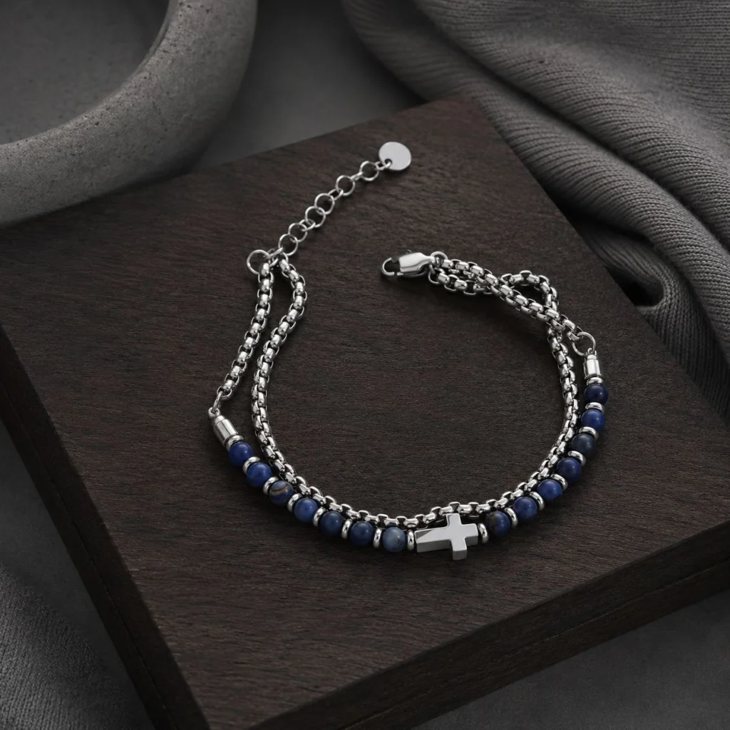 Stainless Steel Bracelet Beads Double Chains 4