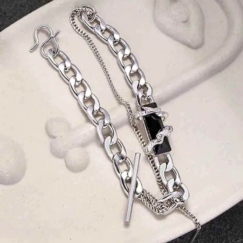 black obsidian bracelet wire wrapped chain