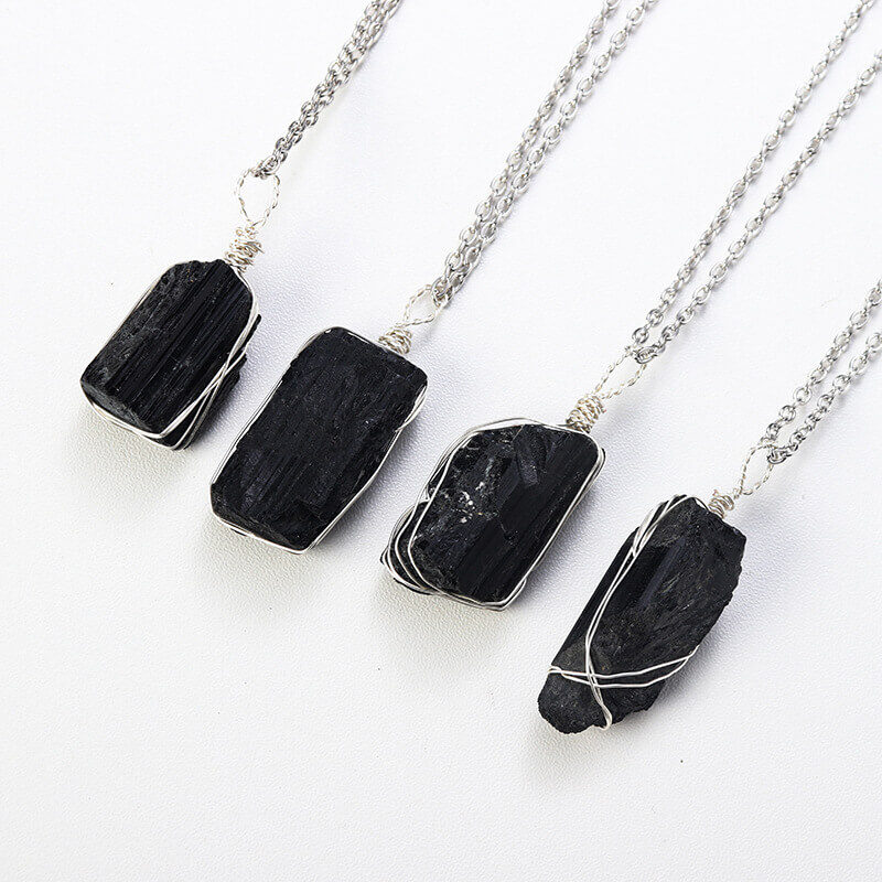 black tourmaline necklace silver chain