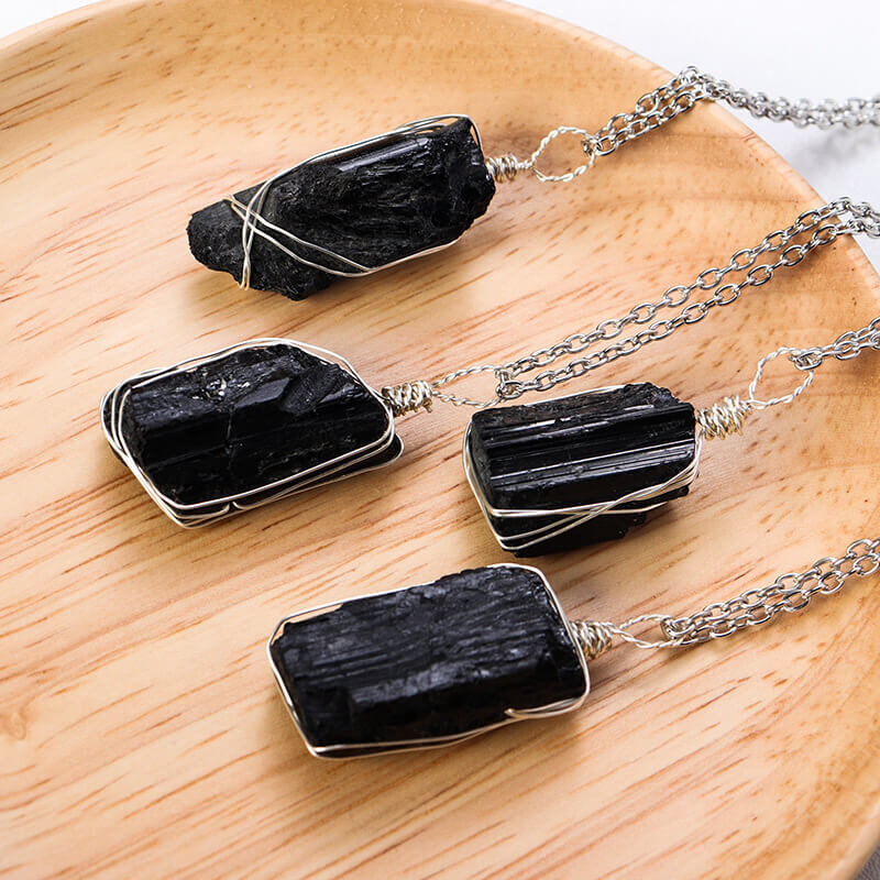 black tourmaline necklace silver chain