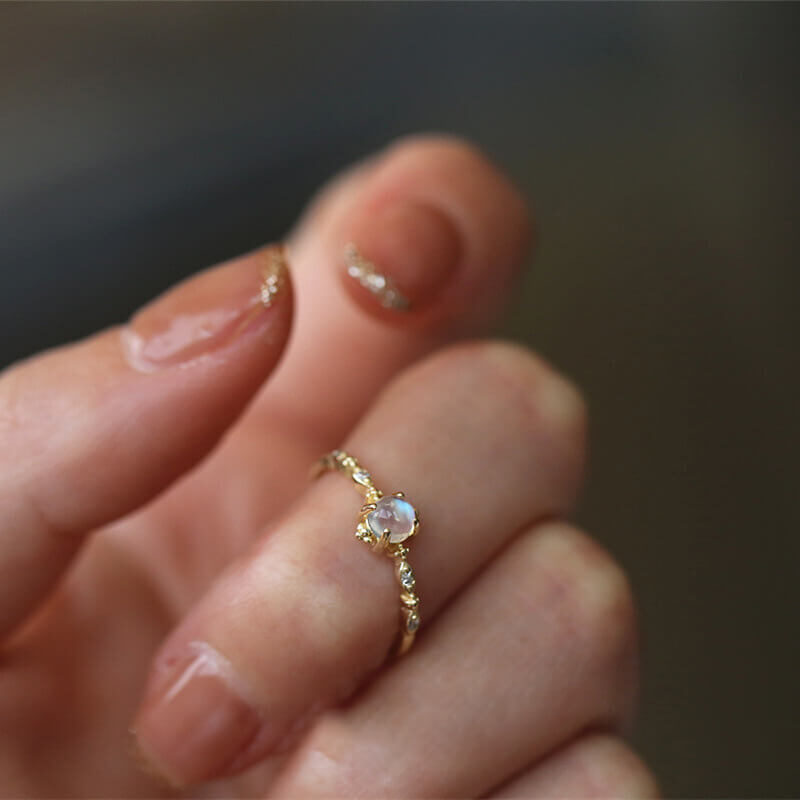 crystal ring moonstone gold plated