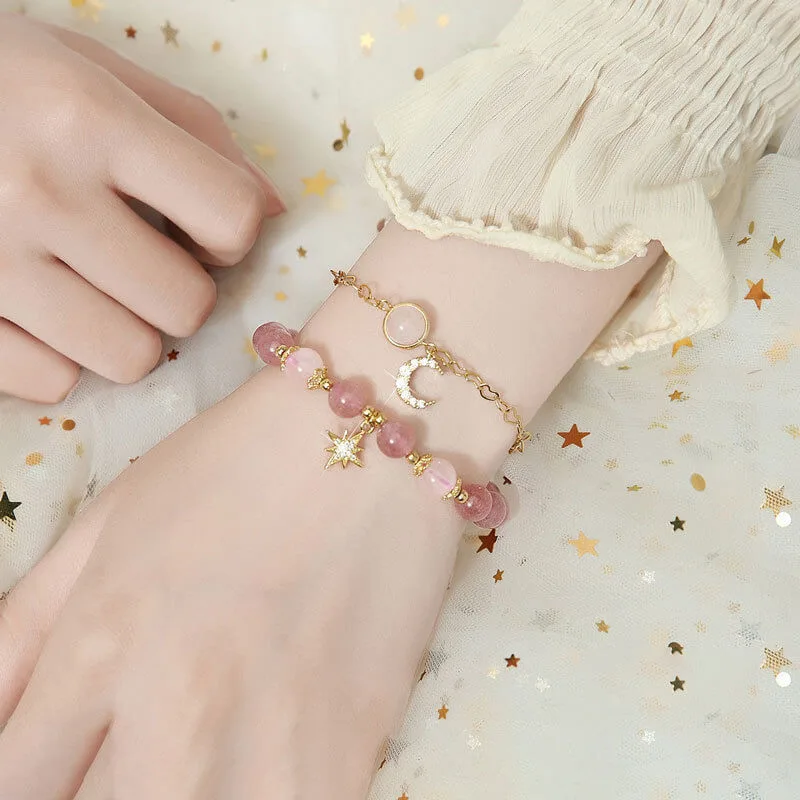 Alternatief beeld van Rose Quartz Bracelet Moon Star Beads Set