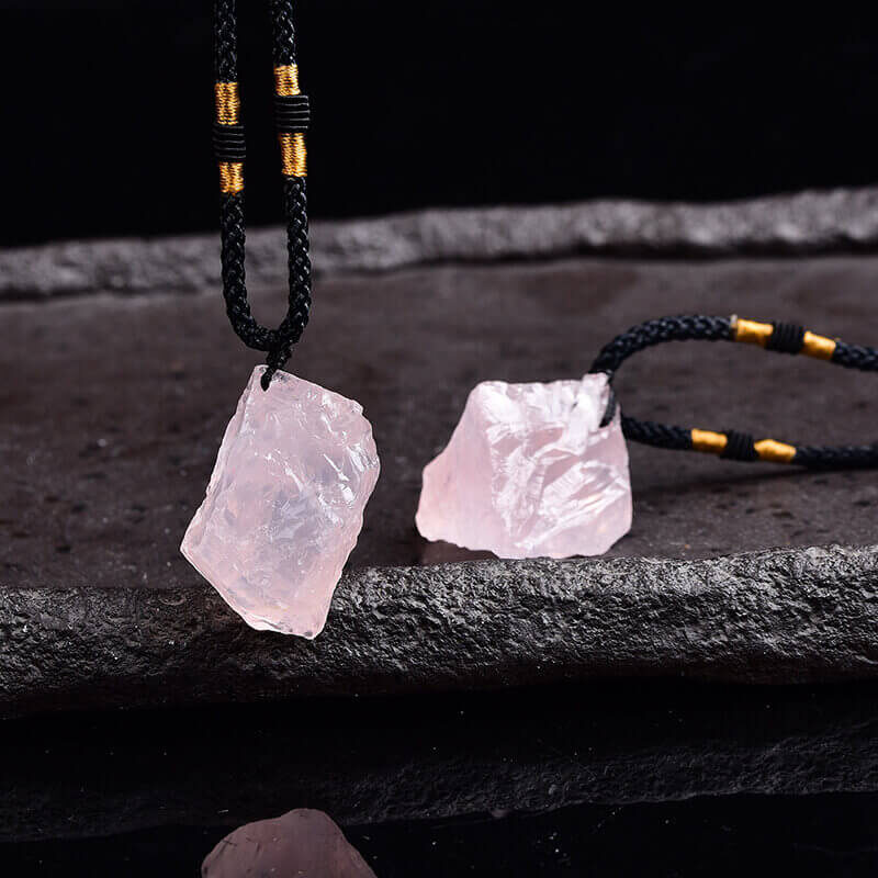 rose quartz necklace raw stone