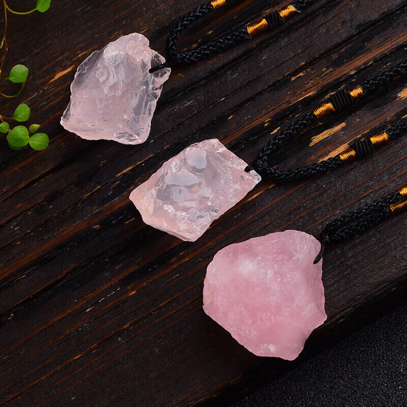 rose quartz necklace raw stone