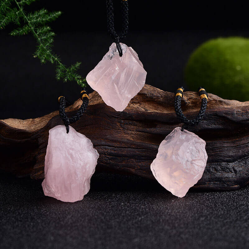 rose quartz necklace raw stone