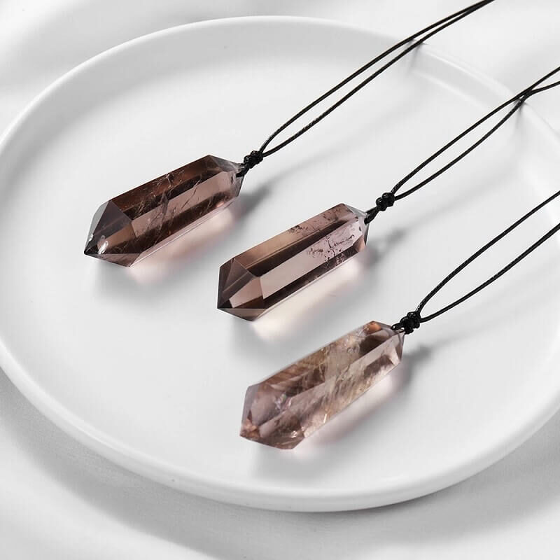 Smoky Quartz Crystal Double Pointed Pendant Jewelry