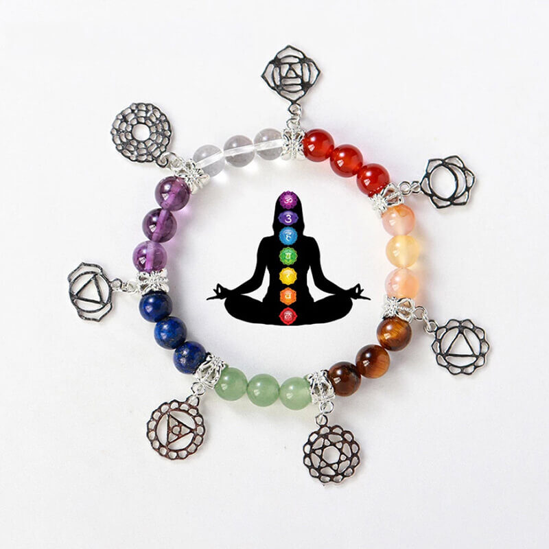 crystal bracelet 7 chakras silver symbol