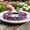 Amethyst Bracelet Handmade Braided Square Stone