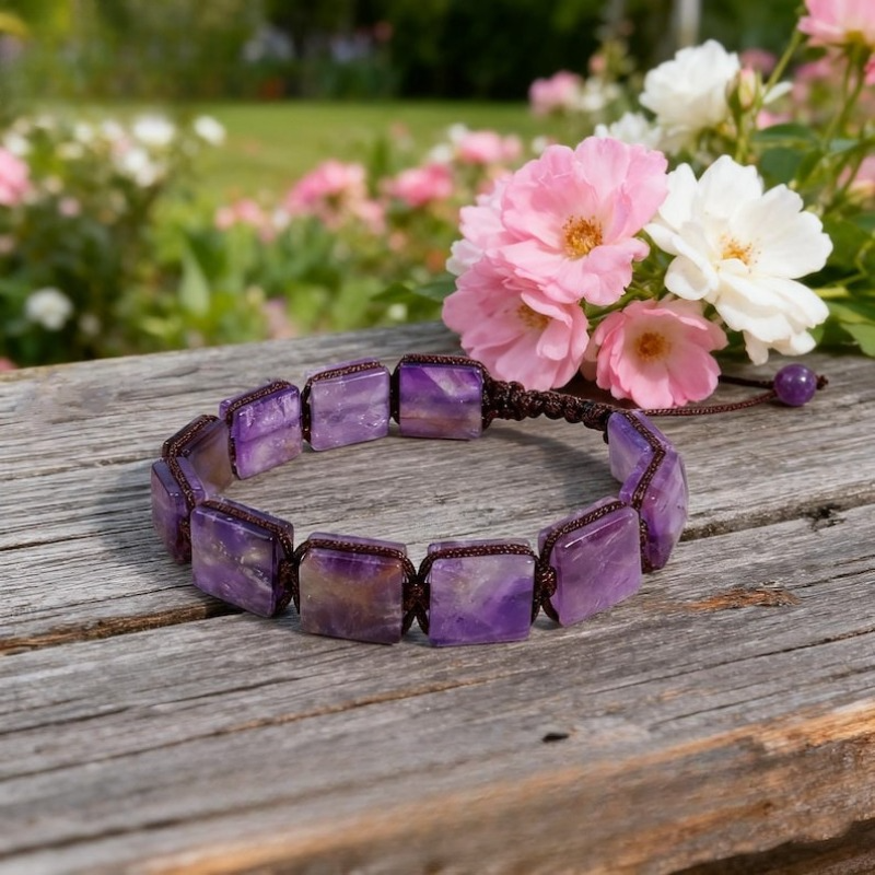 Vista alternativa de Handmade Amethyst Bracelet Braided Square Stone