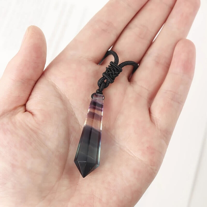 Natural Rainbow Fluorite Point Necklace Crystal