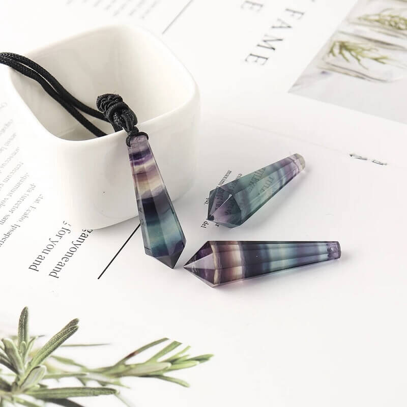 Natural Rainbow Fluorite Point Necklace Crystal