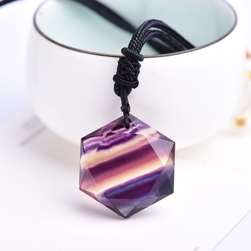 Natural Rainbow Stripe Fluorite Crystal Necklace