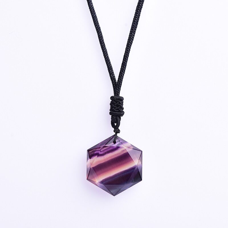 Natural Rainbow Stripe Fluorite Crystal Necklace