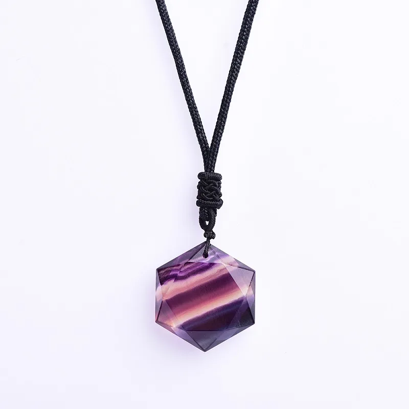 Natural Rainbow Stripe Fluorite Crystal Necklace