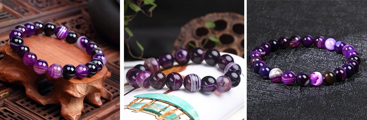 Purple Agate Bracelet Striped Beads 1 1