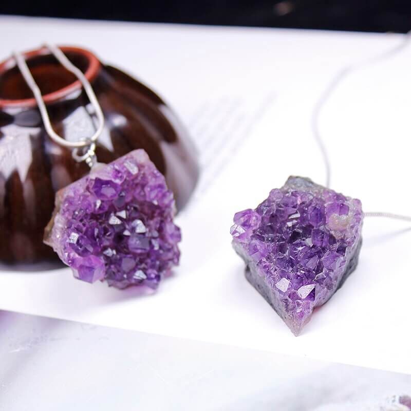 Raw Amethyst Cluster Crystal pendant