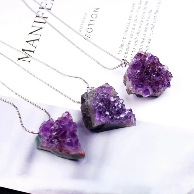 Raw Amethyst Cluster Crystal pendant