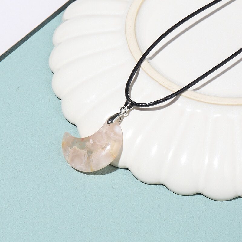 Sakura Flower Agate Moon Pendant