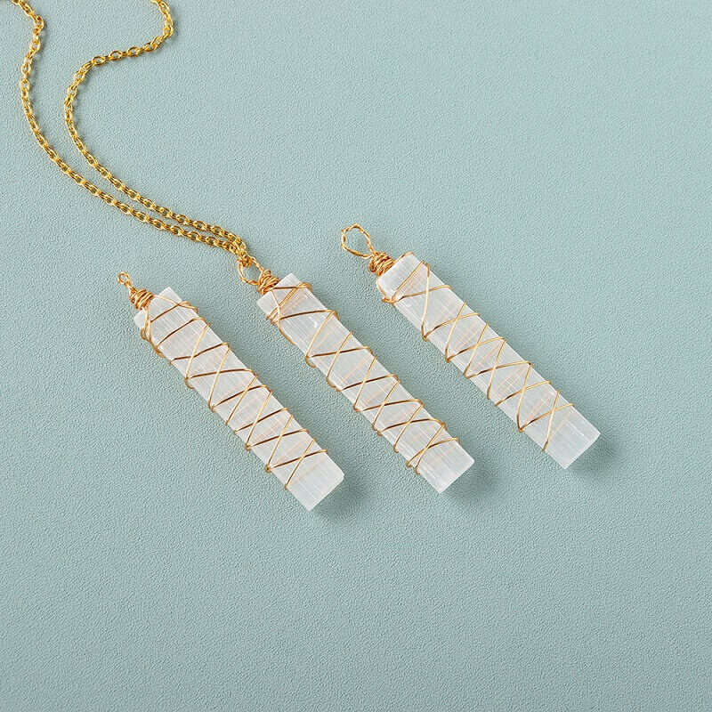 Selenite With Gold Chain Crystal Pendant Jewelry