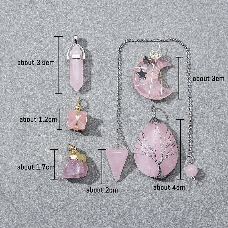 Tree Of Life Clear Rose Quartz Necklace Set 10