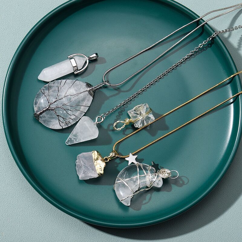 Tree Of Life Clear Rose Quartz Necklace Set