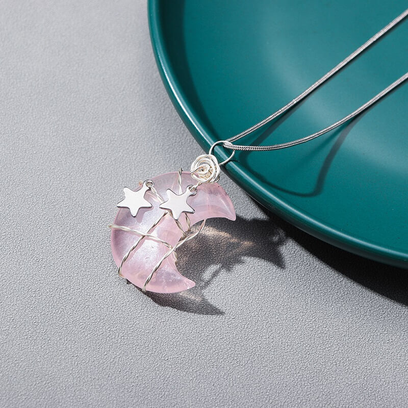 Tree Of Life Clear Rose Quartz Necklace Set