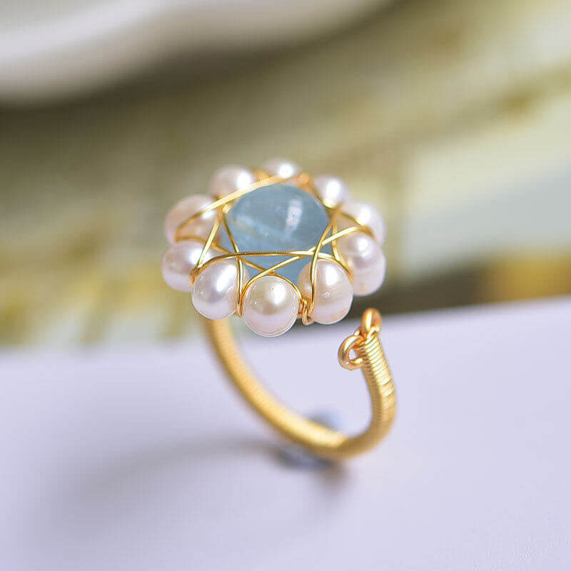 aquamarine ring flower pearl