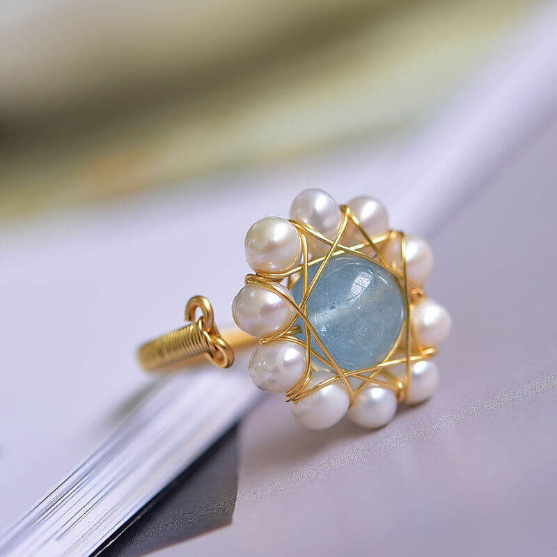 aquamarine ring flower pearl