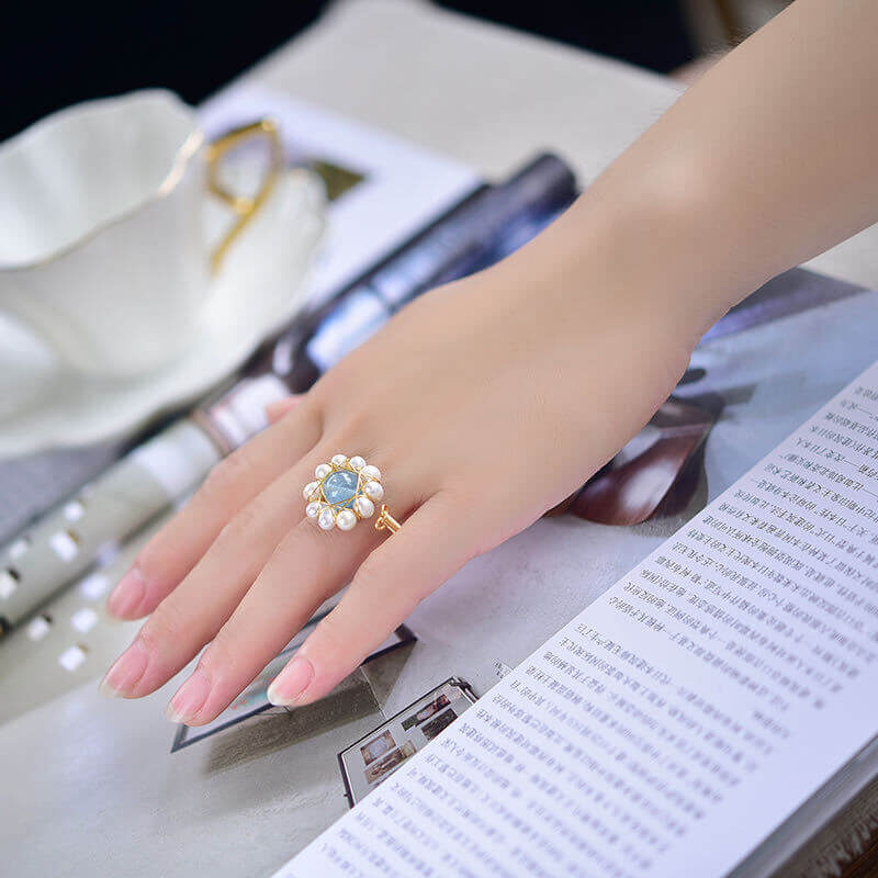 aquamarine ring flower pearl