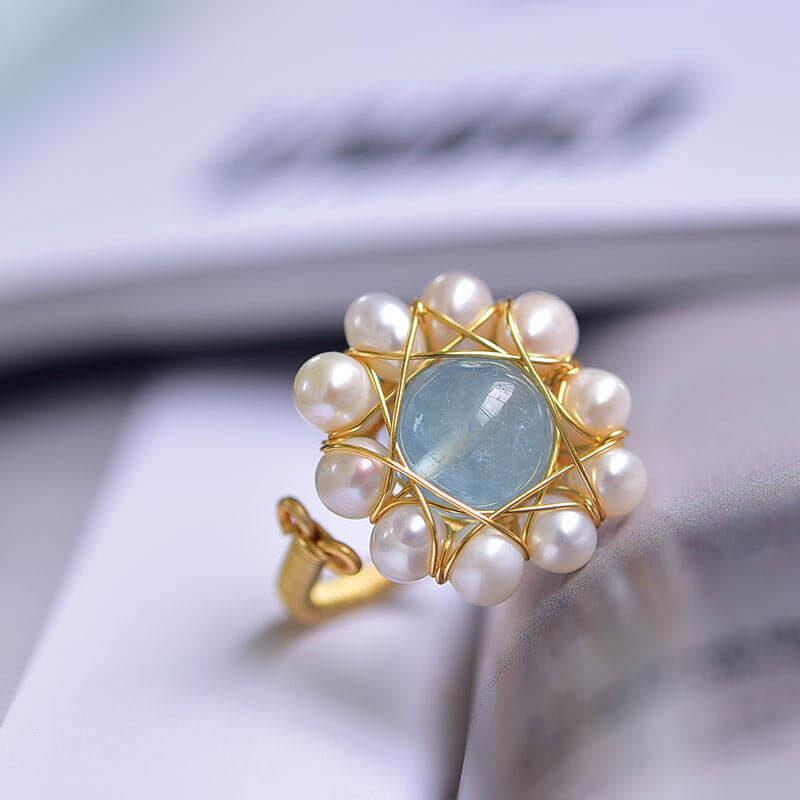 aquamarine ring flower pearl