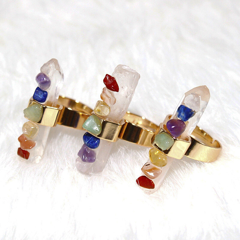 clear quartz ring 7 chakras stones